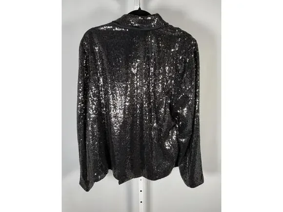 NWT Colleen Lopez Black Sequin Moto Jacket Sparkly Biker Blazer Size 3X - Picture 4 of 7